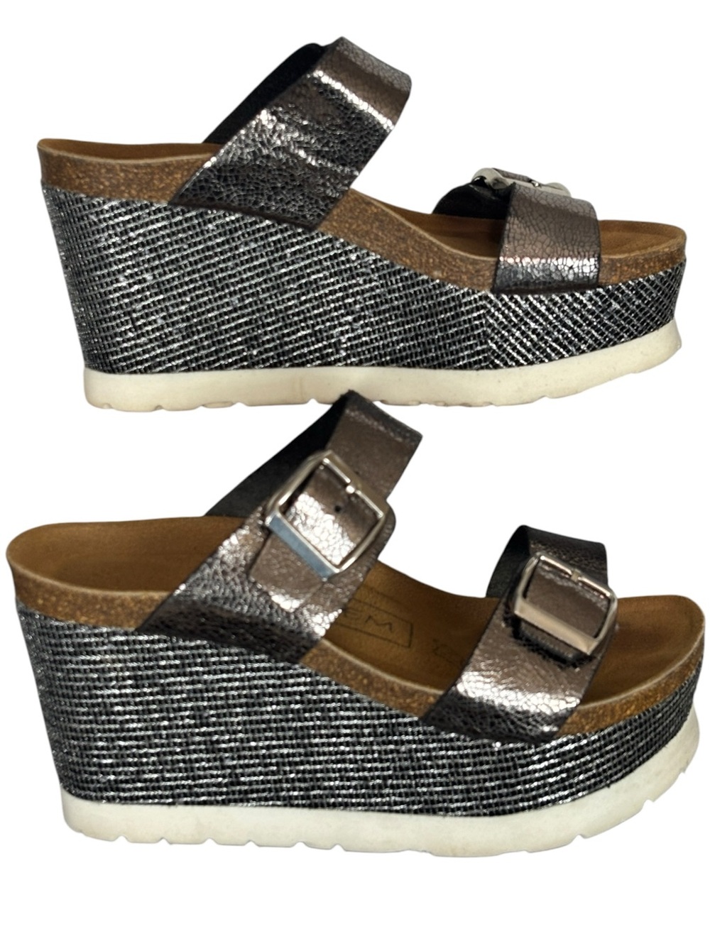 Ethem Metallic Rhinestone Platform Corks Wedge Sandals - Picture 3 of 12
